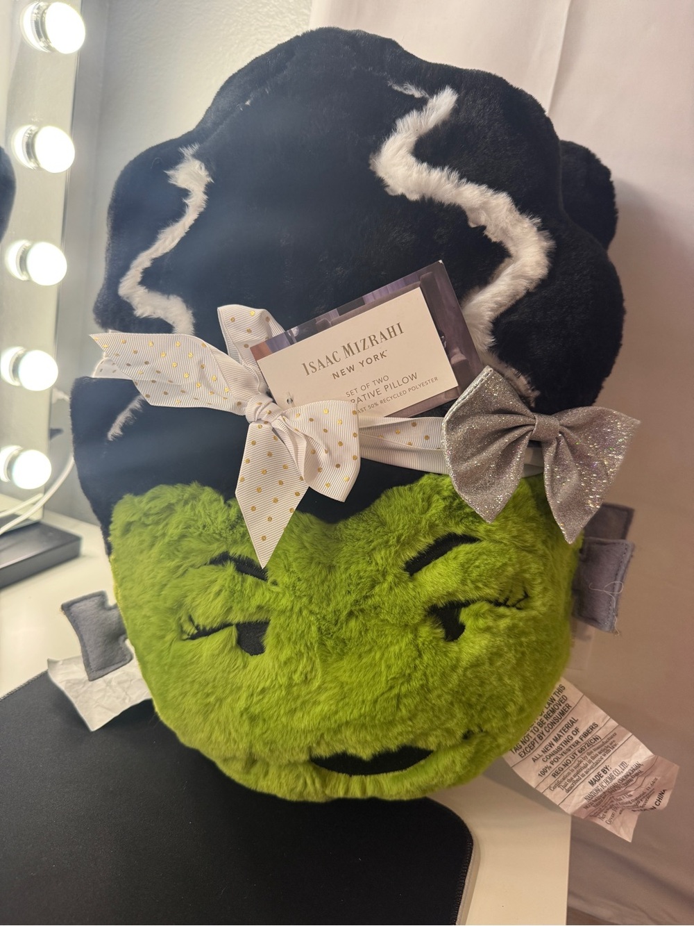 Isaac Mizrahi New York Halloween Frankenstein & Bride Plush Pillow Set 2 NWT